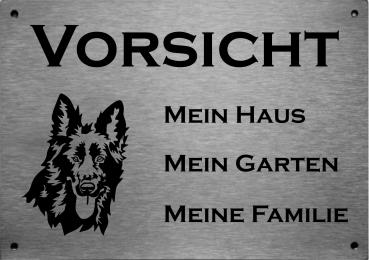 Edelstahl Hundeschild Altdeutscher Schäferhund VORSICHT Mein Haus mein Garten meine Familie